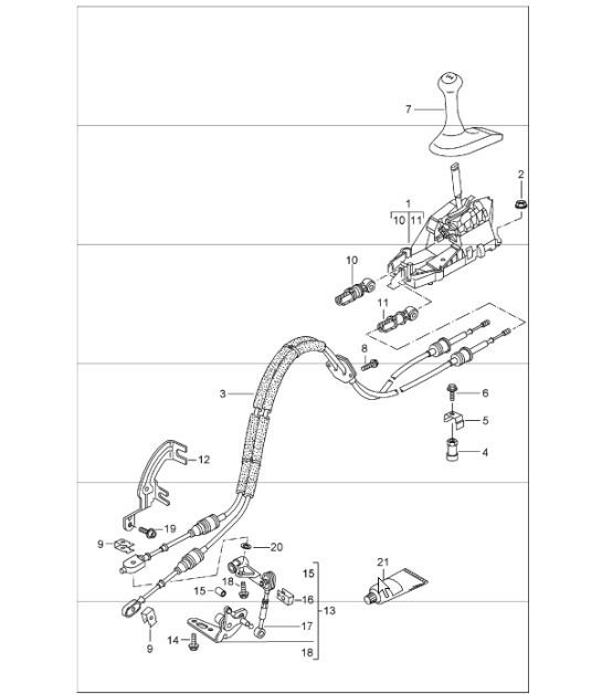 Diagram 701-00 Porsche Boxster GTS 718 2.5L Manual (365 ch) Système de levier manuel, groupe de pédales 