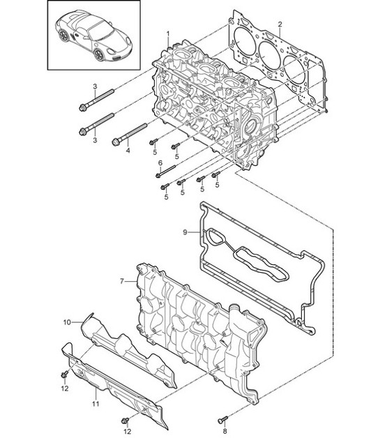 Cylinder head with Valves, Cylinder head gasket, Valve cover 987.2