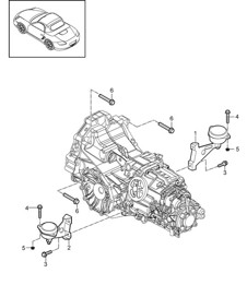 Schaltgetriebe / Getriebeaufhängung / Schraubgelenk / Motor (Modell: A120, A121+ PR:480) 987.2 Boxster / Boxster S 2009-12