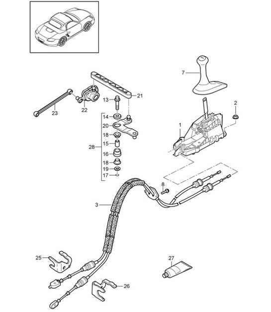 Diagram 701-000 Porsche 卡宴 9PA1 (957) 2007-2010 手柄系统、踏板组 