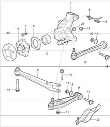 rear axle, wheel carrier, control arm and wheel hub 987  Boxster / Boxster S 2005-08