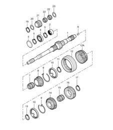 Zahnräder und Wellen – G8701+ PR:481, 5. Gang-Schaltgetriebe, 987C.1 Cayman 2.7L 2007–08