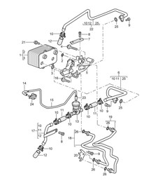 Tiptronic  / Gear oil cooler / Oil pressure line for gearbox oil cooling - A8702,A8721+ PR:249 - 987C.1 Cayman 2006-08
