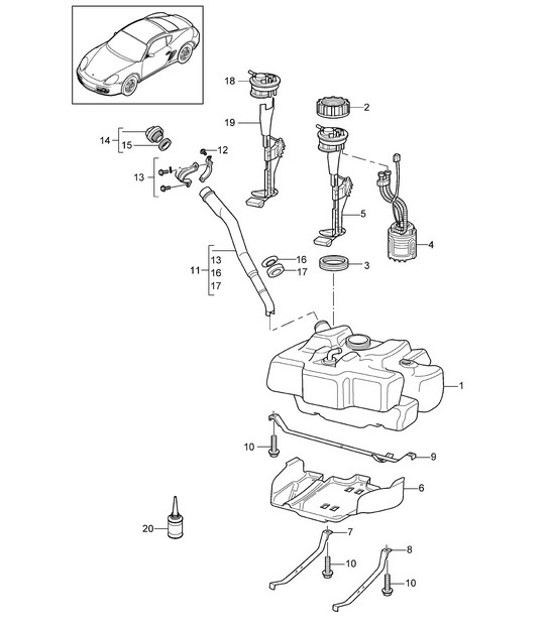 Diagram 201-000 Porsche Cayenne 3.6L 2007>> Système de carburant, système d'échappement