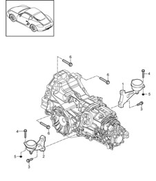 Manual gearbox (PR:480, 6-speed) / Transmission suspension / Threaded joint  / Engine (Model: A120,A121)  987C.2 Cayman 2009-12