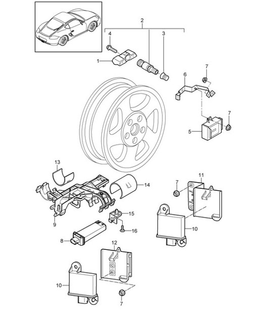 Diagram 601-005 Porsche 991 Carrera 2 3.0L (370 Bhp) Wheels, Brakes