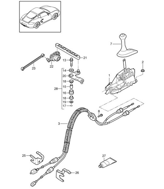 Diagram 701-000 Porsche Cayenne S 4.5L V8 2003>> Handhebelsystem, Pedalgruppe 