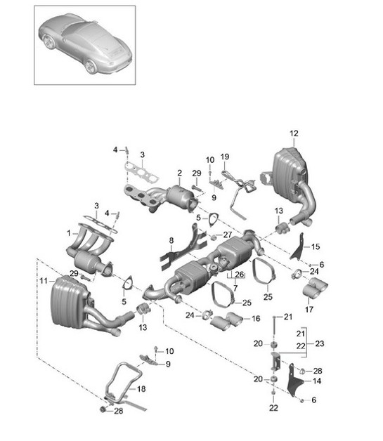 Diagram 202-005 Porsche Cayman 718 2.0L Manual (300Bhp) Sistema de combustible, sistema de escape