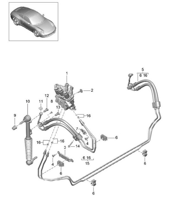 Diagram 402-030 Porsche Cayman T 718 2.0L PDK (300 PS) Vorderachse, Lenkung 