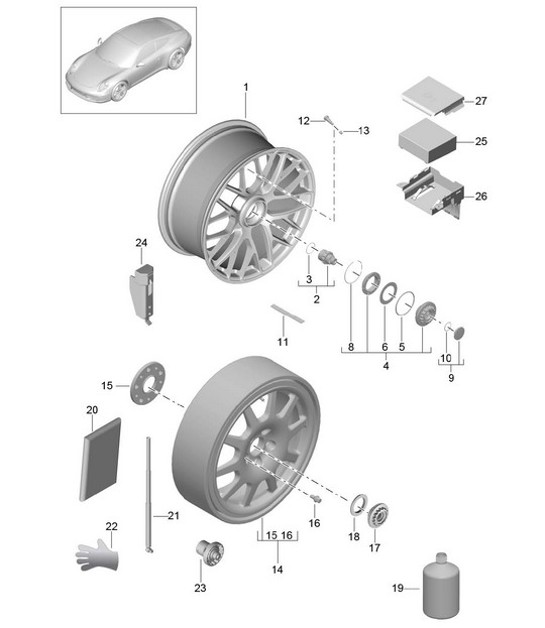 Diagram 601-001 Porsche Cayman T 718 2.0L PDK（300 马力） 车轮、制动器