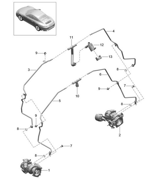 Diagram 202-007 Porsche Boxster 986 2.7L 2003-04 Kraftstoffsystem, Abgassystem