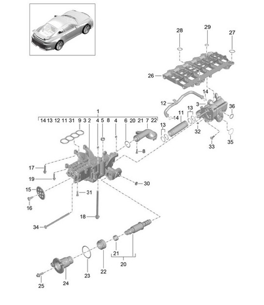 Diagram 104-000 Porsche Cayman GTS 718 4.0L Manual (400 ch) Moteur