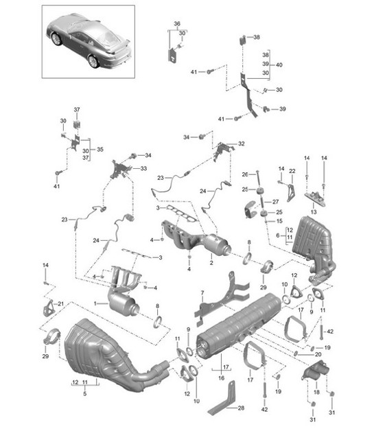 Diagram 202-000 Porsche 991 Targa 4S 3.0L (420 PS) Kraftstoffsystem, Abgassystem
