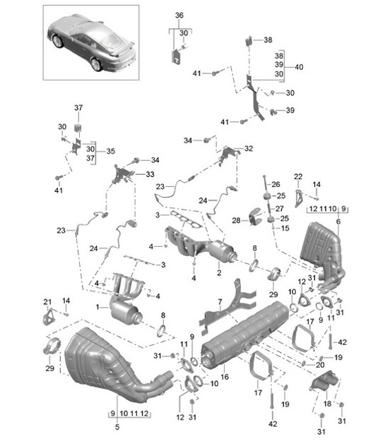 Diagram 202-005 Porsche Cayman 718 2.0L PDK (300 pk) Brandstofsysteem, uitlaatsysteem