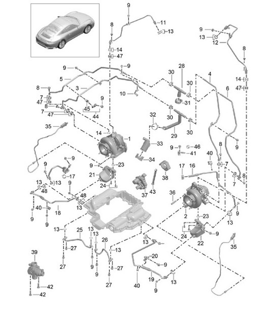 Diagram 202-005 Porsche Cayenne Turbo / Turbo S 4.8L 2007>> Sistema de combustible, sistema de escape