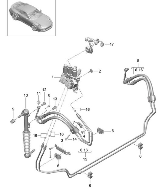 Diagram 402-032 Porsche Cayenne MK1 (955) 2003-2006 Essieu avant, Direction 