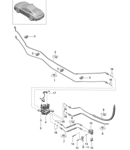 Diagram 402-042 Porsche Cayman GT4 3.8L 2015-16 Vorderachse, Lenkung 