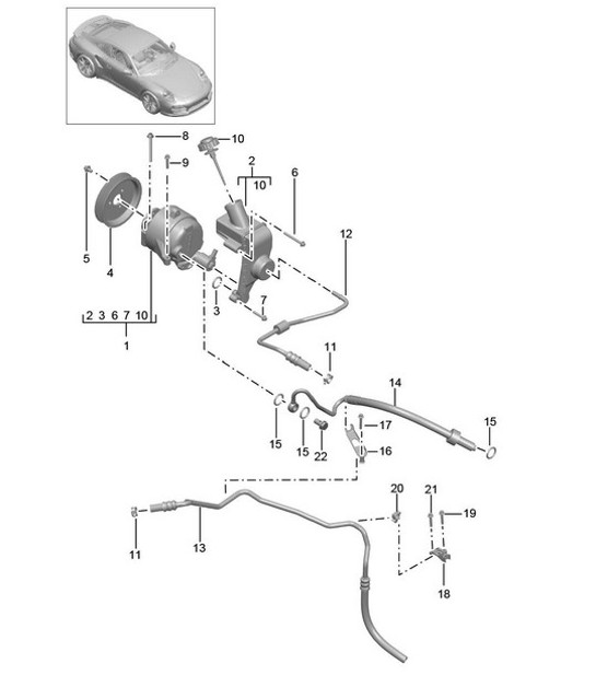 Diagram 402-060 Porsche 997 Carrera 2 3.6L 2005>> Front Axle, Steering 