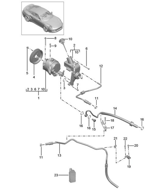 Diagram 402-062 Porsche Boxster Spyder 3.8L 2016 Vorderachse, Lenkung 