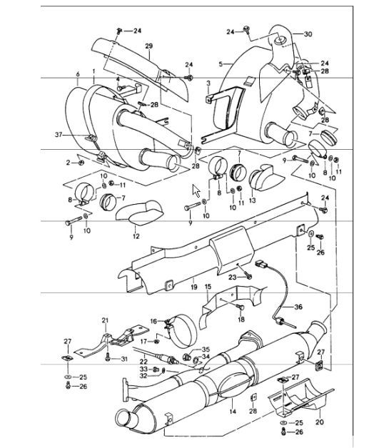 Diagram 202-00 Porsche Boxster 718 2.0L PDK (300 ch) Système de carburant, système d'échappement
