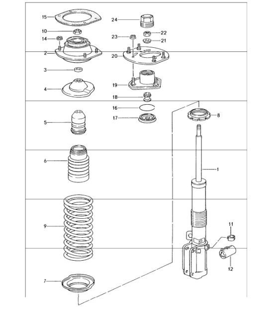 suspension shock and absorber strut 993 199498 Porsche Parts