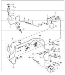 clutch actuation, clutch master cylinder clutch, operating cylinder, pressure accumulator, lines and container 993 TURBO 1994-98