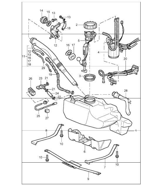 Diagram 201-01 Porsche Boxster 718 2.0L PDK (300 CV) Sistema de combustible, sistema de escape