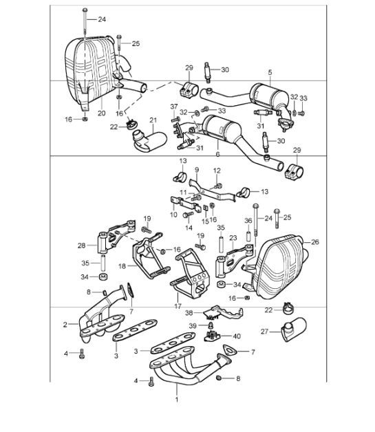 Diagram 202-01 Porsche Boxster 25 ans 718 4.0L Manual (400 ch) Système de carburant, système d'échappement