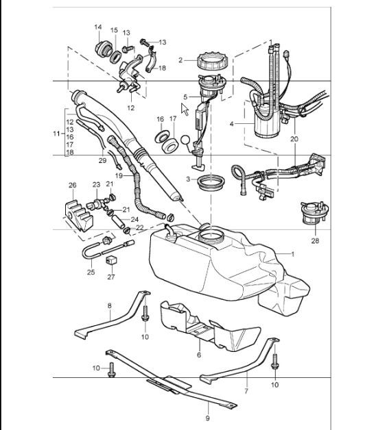 Diagram 201-00 Porsche 开曼 2.7L 981 2013-16 燃油系统、排气系统