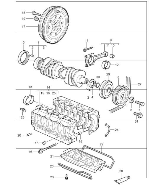 Diagram 102-00 Porsche Boxster S 987 MKII 3.4L 2009-2012 Engine