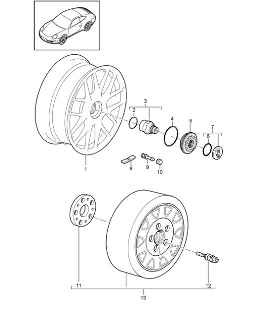 Diagram 601-001 Porsche Boxster S 718 2.5L PDK (350 PS) Räder, Bremsen