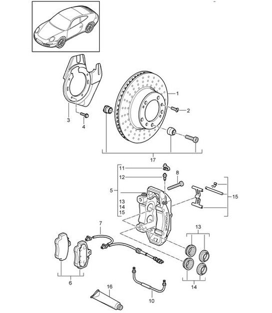 Diagram 602-002 Porsche Cayman T 718 2.0L PDK (300 Bhp) Wheels, Brakes