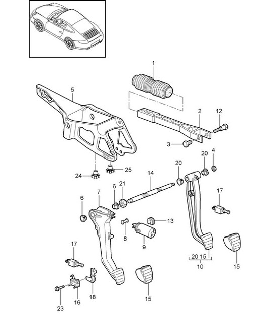Diagram 702-000 Porsche Boxster 718 (982) 2017>> Sistema de palanca manual, conjunto de pedales 