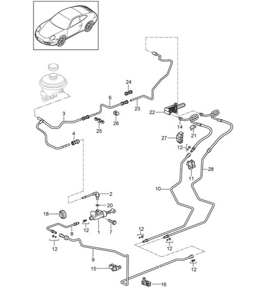Diagram 702-008 Porsche Cayman 2.7L 981 2013-16 Sistema de palanca manual, conjunto de pedales 