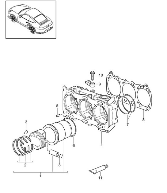 Diagram 102-007 Porsche 997 Carrera 2 3.6L 2005>> Motor