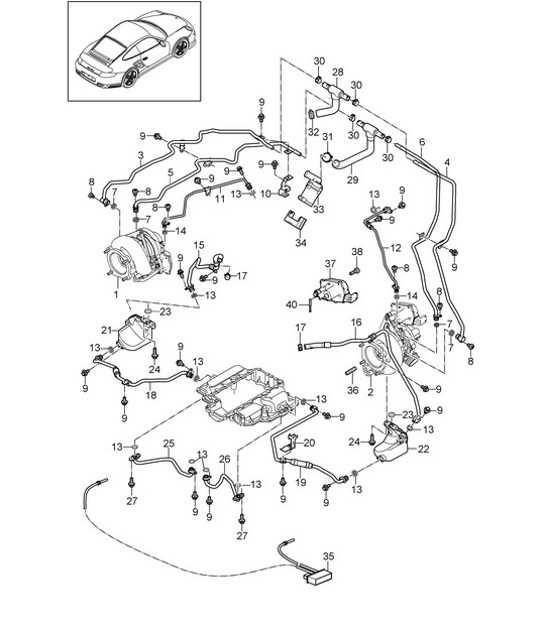 Diagram 202-005 Porsche 911 1987-1989 3.2L G50 Sistema di alimentazione, sistema di scarico