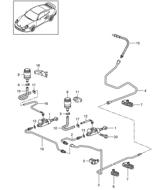 Diagram 702-008 Porsche 993 (911) (1994-1998) Hand Lever System, Pedal Cluster 