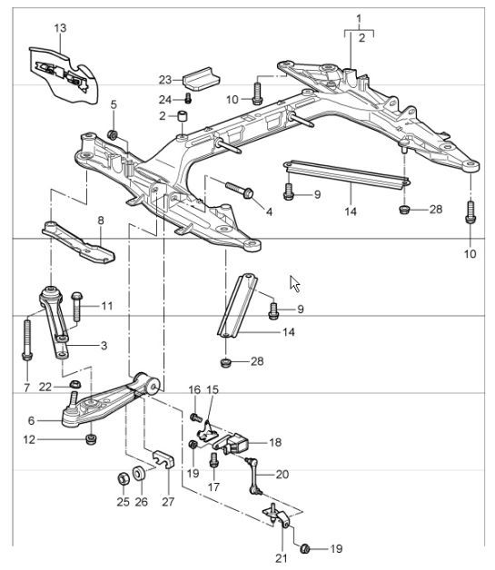 Diagram 401-00 Porsche Boxster 986/987/981 (1997-2016) Front Axle, Steering 