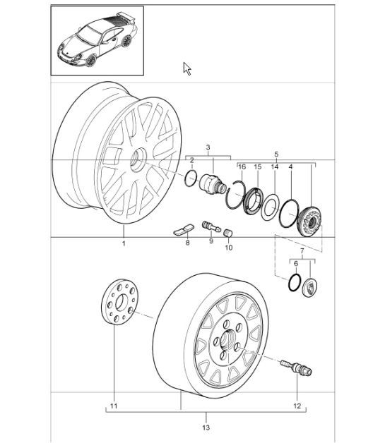 Diagram 601-01 Porsche 964 (911) (1989-1994) Wheels, Brakes