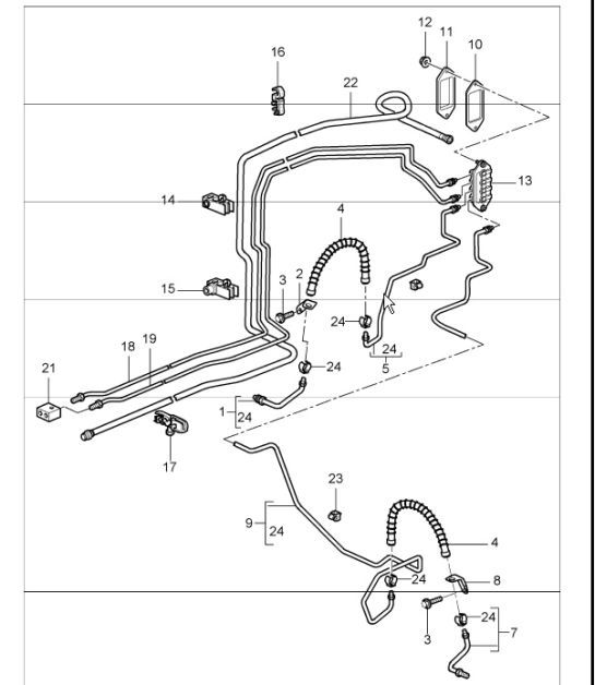 brake lines, brake lines underbody and vacuum line 997.1 TURBO 200709
