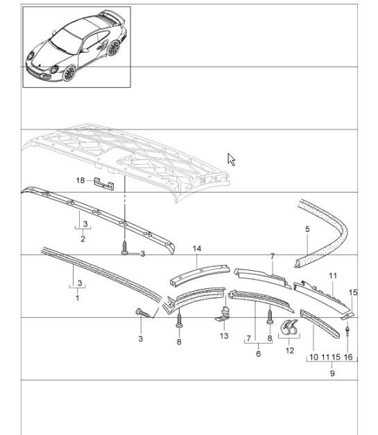 convertible top seal 997.1 TURBO 200709 Porsche Parts Diagrams