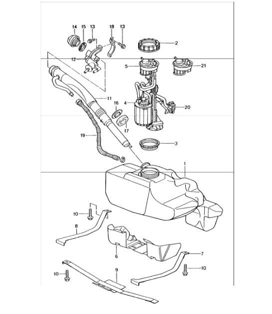Diagram 201-00 Porsche 991 Carrera C2 3.4L (350 PS) Kraftstoffsystem, Abgassystem