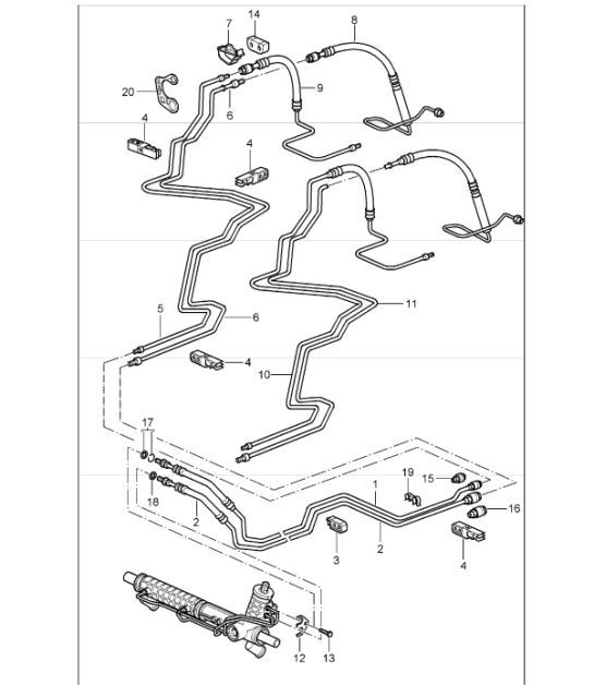 Diagram 403-01 Porsche Boxster S 986 3.2L 2003-2004 Vooras, besturing 
