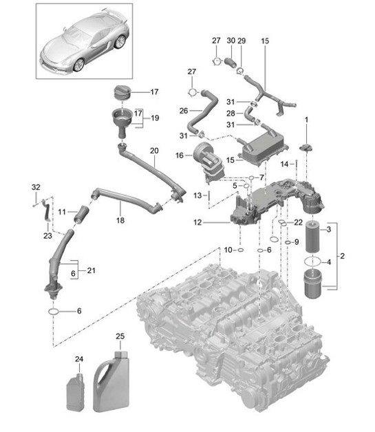 Diagram 104-005 Porsche Boxster 718 2.0L Manual (300 ch) Moteur