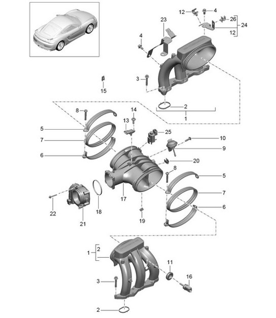Diagram 107-010 Porsche Boxster S 718 2.5L Manual (350 pk) Motor