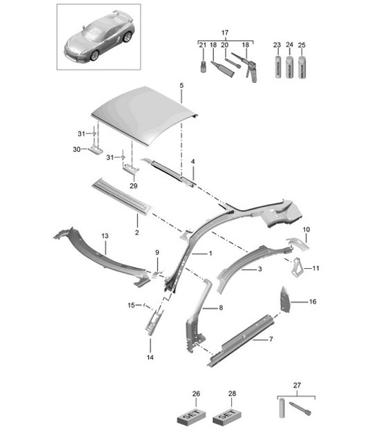 Diagram 801-045 Porsche Cayman T 718 2.0L Manual (300Bhp) Body