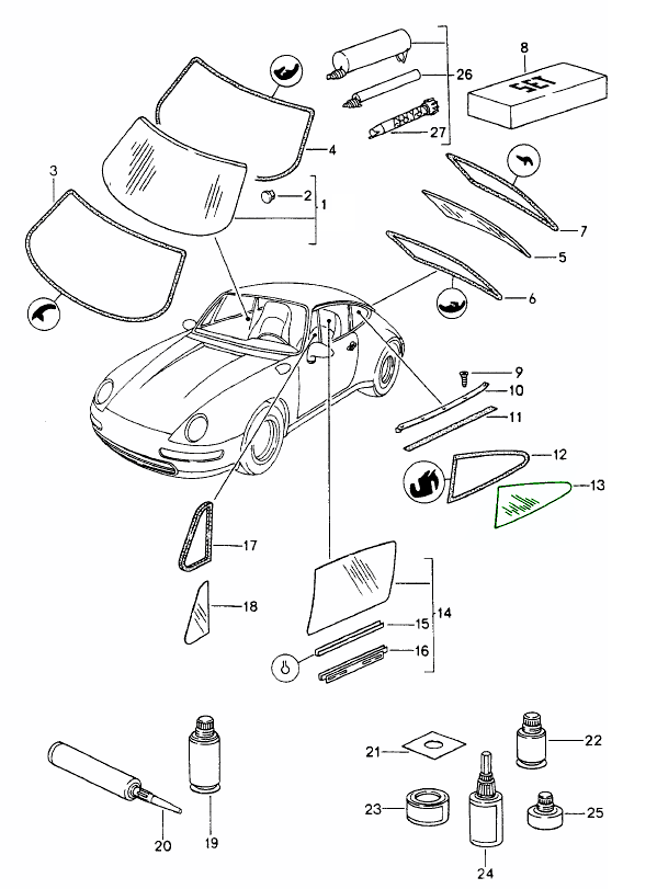 Porsche 993 Rear 1/4 Window Glass 99354310200 99354310100 - 99354310100 ...