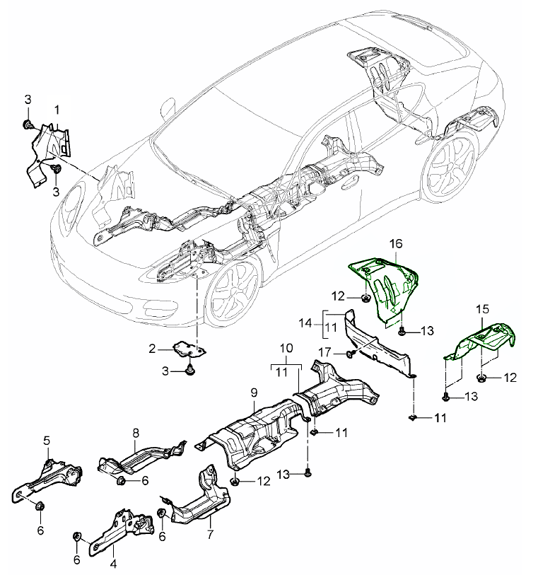 Original Porsche 97050455702 97050455802 Rear muffler heat shield for Porsche 970 Panamera