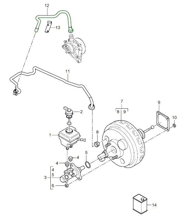 Porsche 957 Cayenne Brake booster vacuum hose Pump to booster line