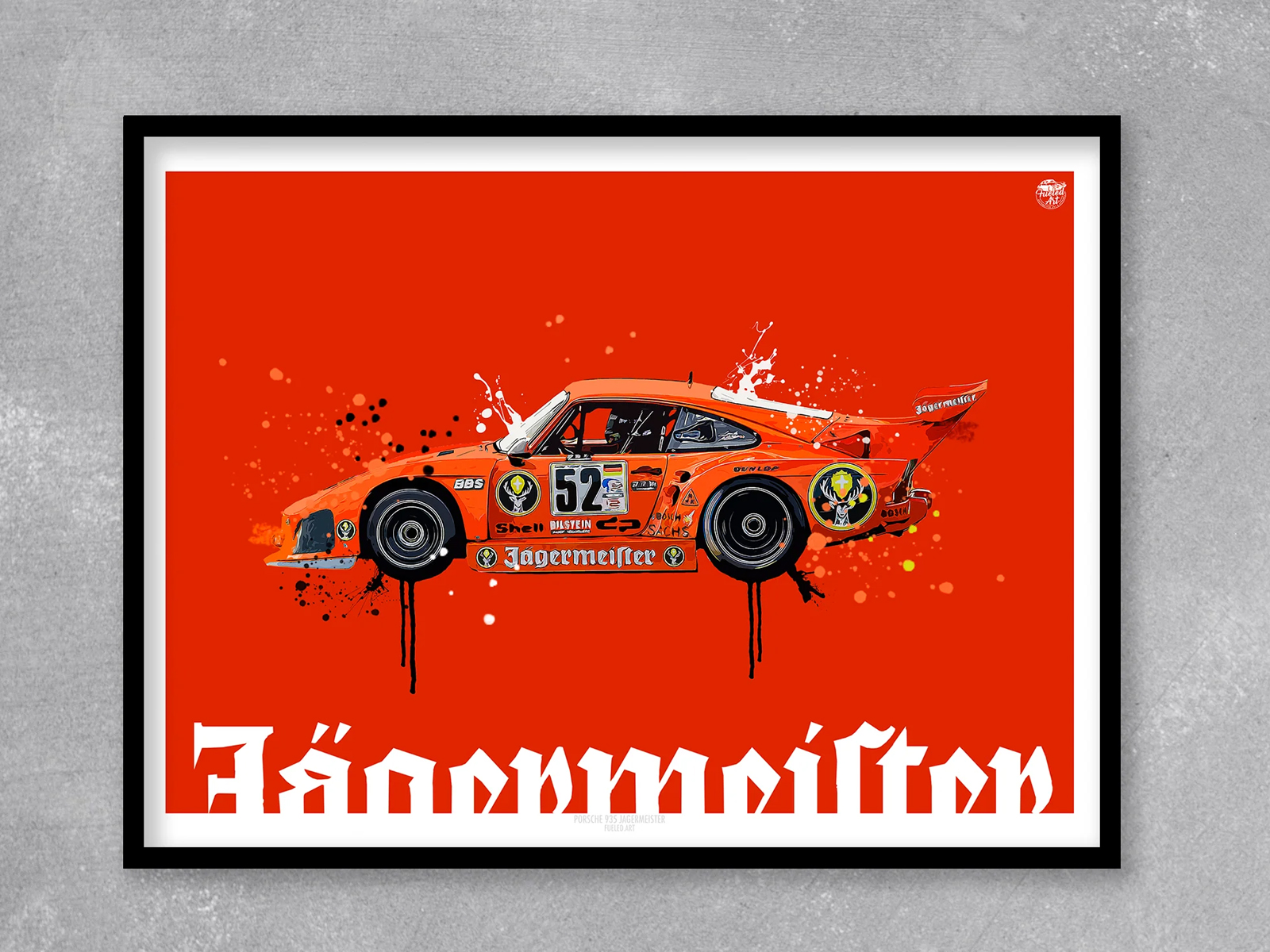 Porsche 935 K3 Jägermeister Poster im schwarzen Rahmen Fueled.Art
